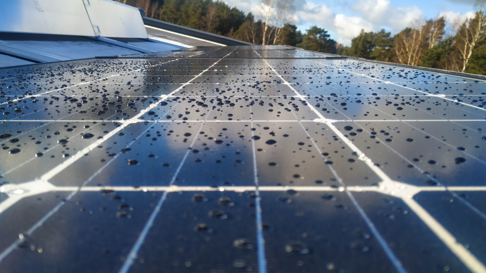 raindrops on solar panels