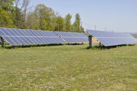 Solar panels in open space